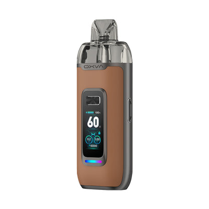 Oxva VPrime Brown Leather Pod Vape Kit, Device, Front