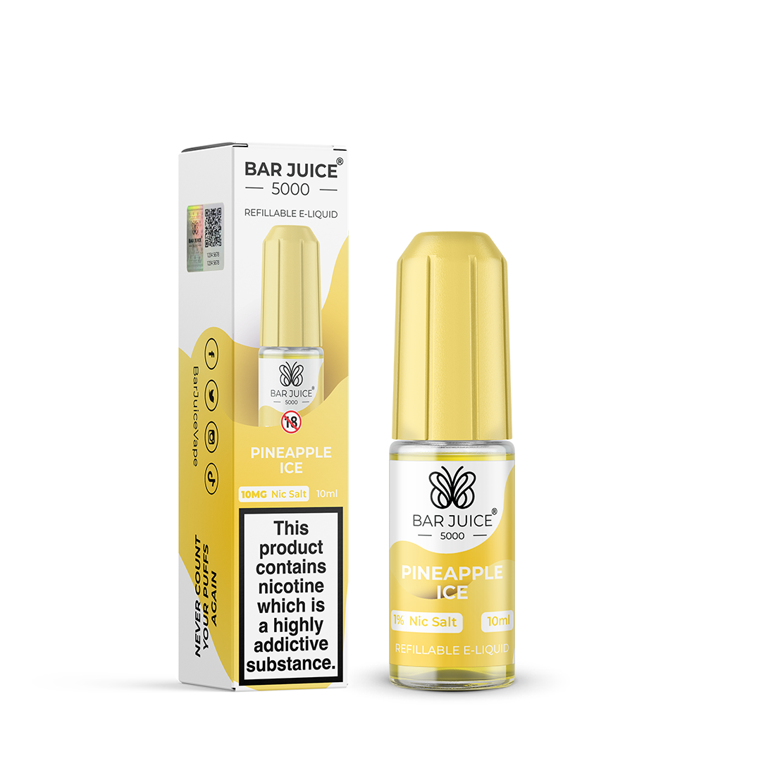 Bar Juice 5000 Pineapple Ice Nic Salt, Packaging and Bottle Front