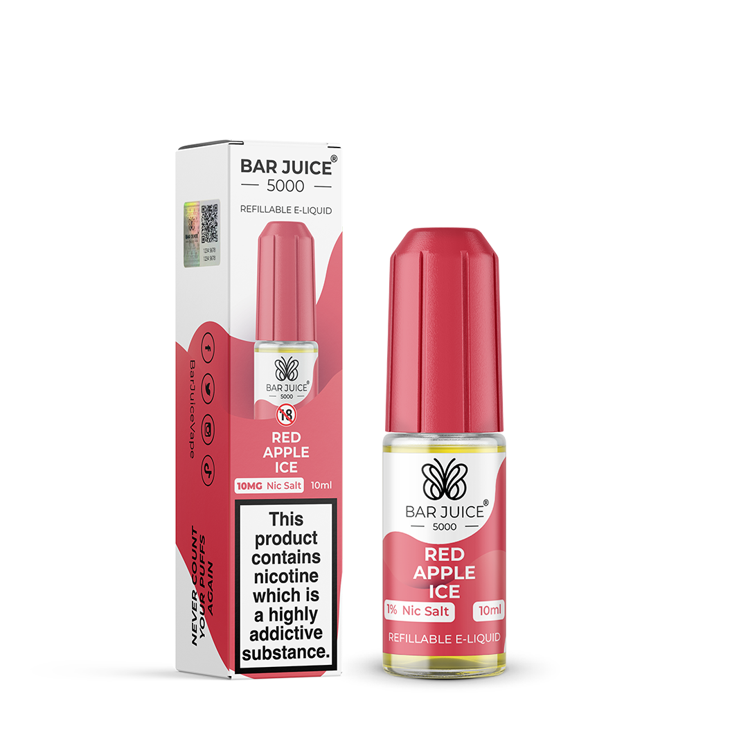Bar Juice 5000 Red Apple Ice Nic Salt, Packaging and Bottle Front