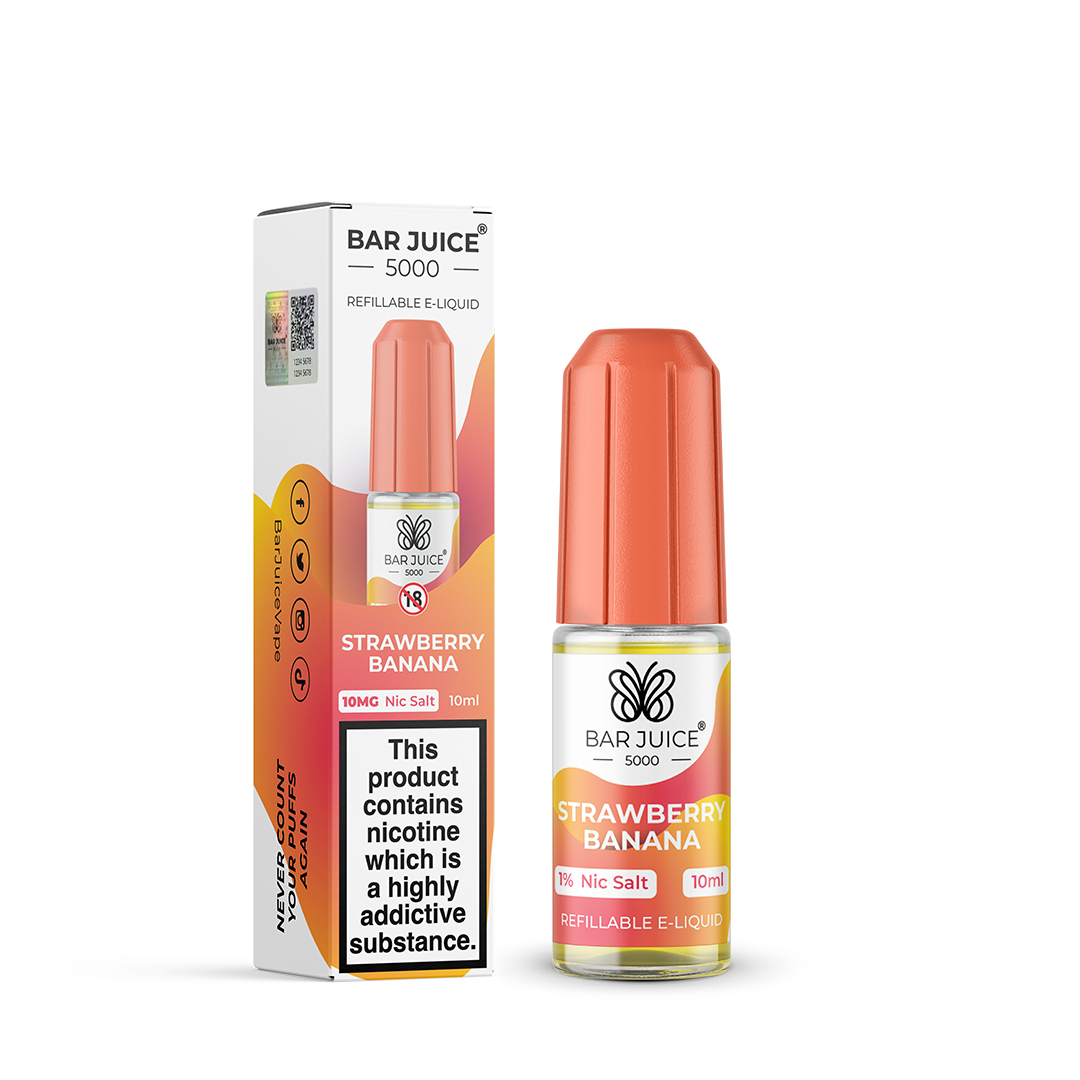 Bar Juice 5000 Strawberry Banana Nic Salt, Packaging and Bottle Front