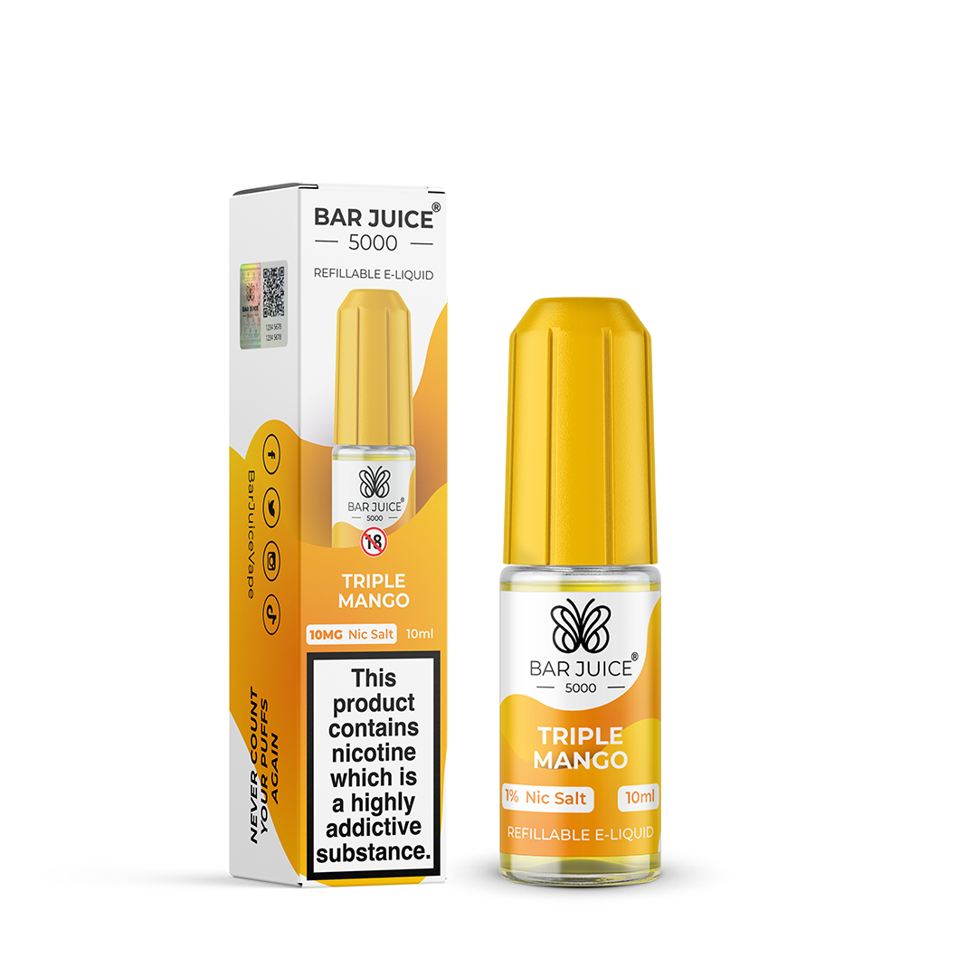 Bar Juice 5000 Triple Mango Nic Salt, Packaging and Bottle Front