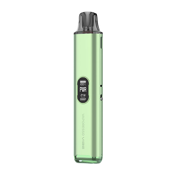 Green vape device with a black top on a white background