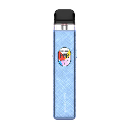 Blue vape device with power indicator on a white background