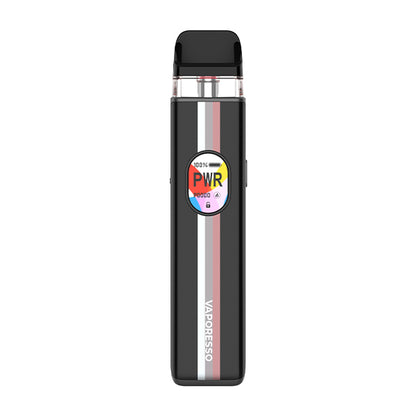 Black Vaporesso Xros 5 vape kit with colourful display on a white background