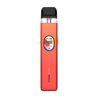 Red Vaporesso Xros 5 vape kit with a digital display on a white background