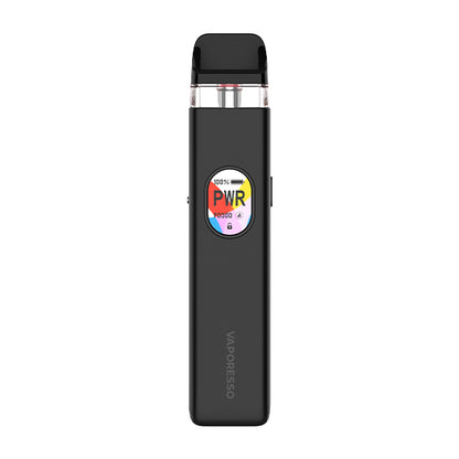 Black Vaporesso Xros 5 vape kit with a digital display on a white background
