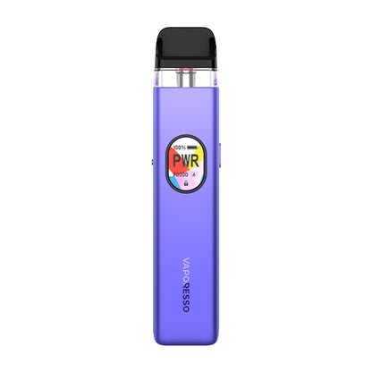 Purple Vaporesso Xros 5 vape kit with a digital display on a white background