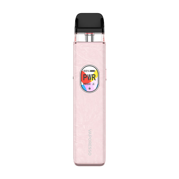 Pink Vaporesso Xros 5 vape kit with a digital display on a white background