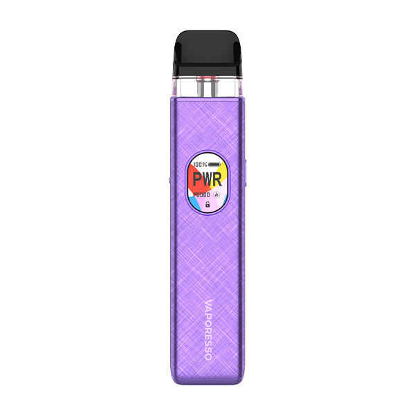 Violet Vaporesso Xros 5 vape kit with a digital display on a white background