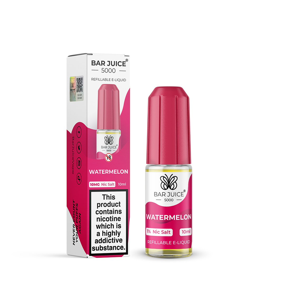 Bar Juice 5000 Watermelon Nic Salt, Packaging and Bottle Front