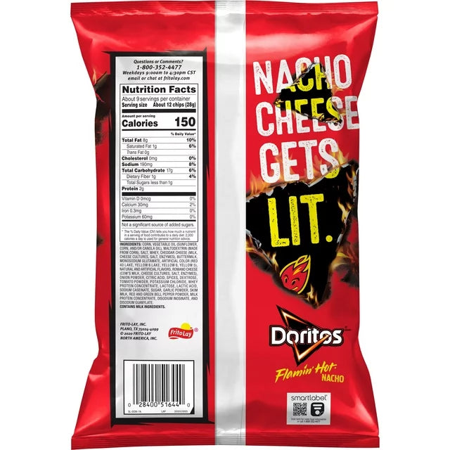 Doritos Flamin Hot Nacho, Bag, Back