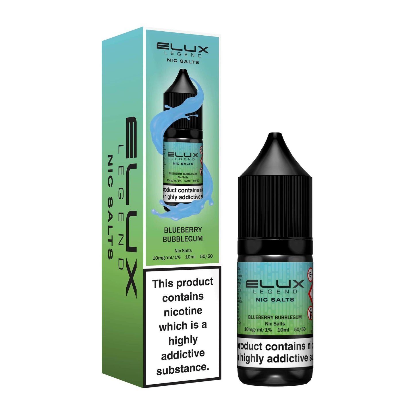 Elux Legened Nic Salt Blueberry Bubblegum, Packaging and Bottle, Front
