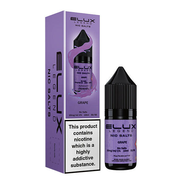 Elux Legend Grape Nic Salt, Bottle and Packaging, Front