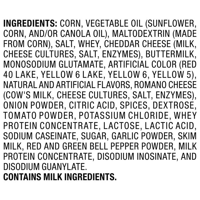 Doritos Flamin Hot Nacho, Ingredients