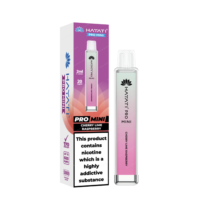 Hayati Pro Mini Cherry Lime Raspberry Disposable Vape, Front Packaging