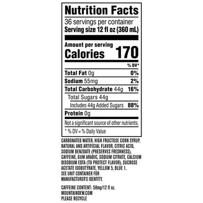 Mountain Dew Baja Blast Soda, Nutrition